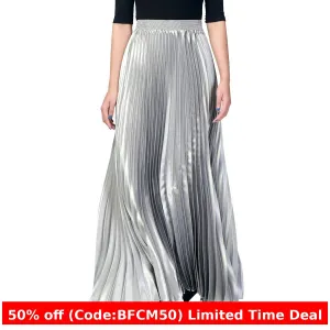 Wenkouban mens christmas outfit Winter outfits Black Friday 97cm High-End Bright Silk Pleated Skirt Spring/Summer Autumn Skirt Women's Louver Skirt Pleated Umbrella Skirt Western Style Long Skirt