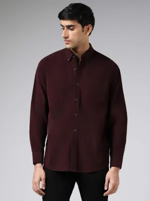 WES Casuals Wine Slim-Fit Corduroy Shirt