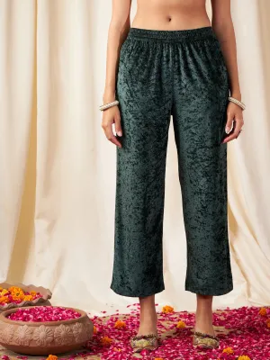 Women Emerald Green Velvet Straight Pants