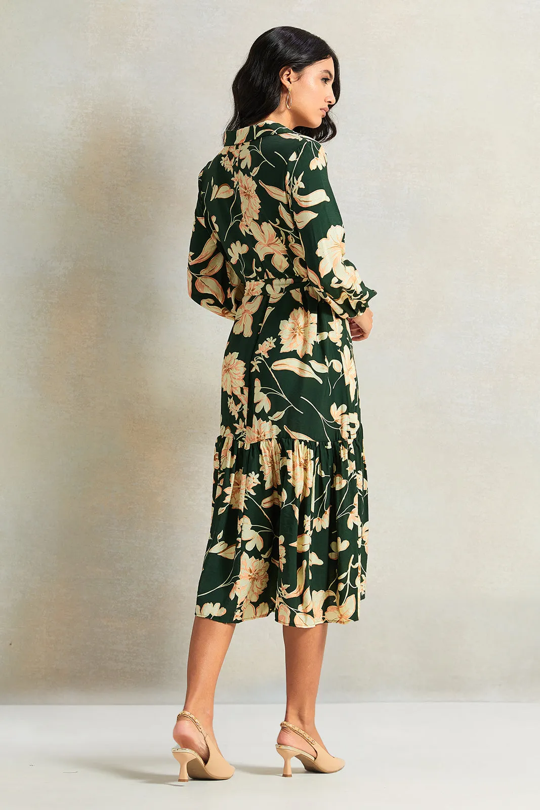 Women Green Printed Long Sleeve Dress