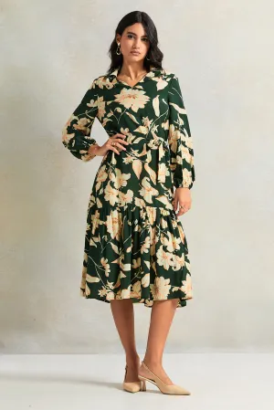 Women Green Printed Long Sleeve Dress