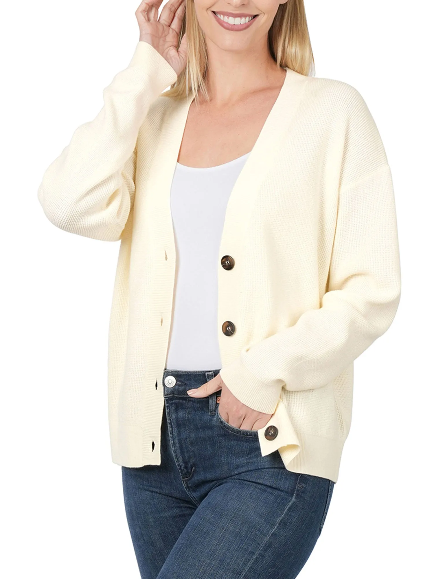 Womens Casual Viscose Sweater Cardigan with Button Closure