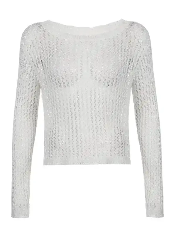 Women’s loose see-through mesh long-sleeved knitted top