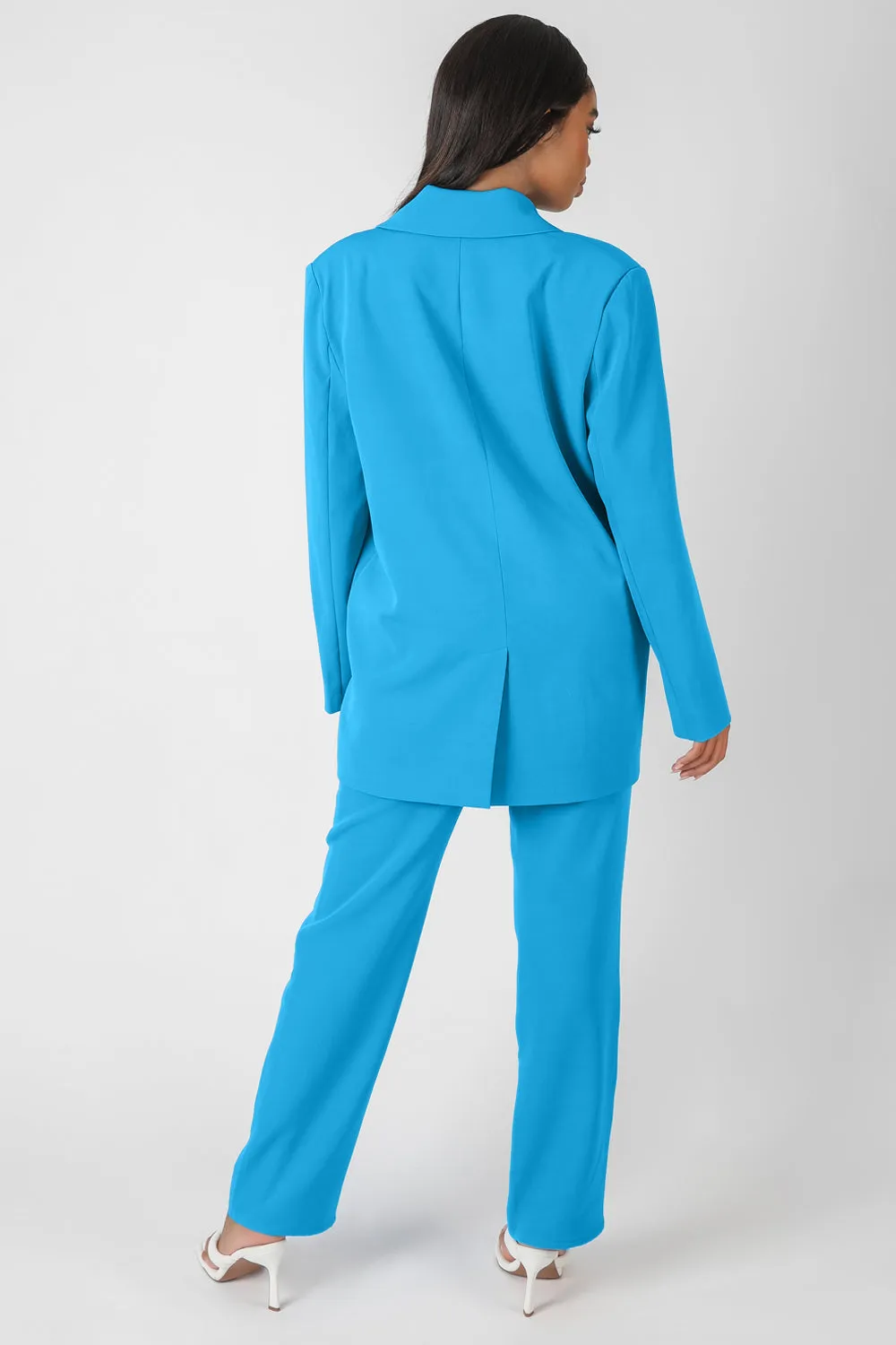 Wrap Waistband Straight Leg Trouser Blue