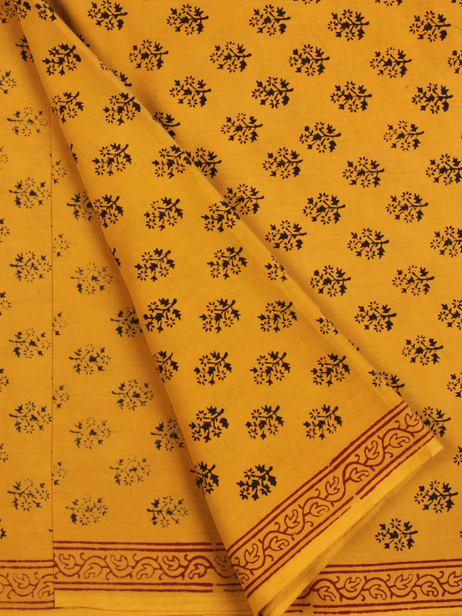 Yellow Black Bagh Printed Cotton Fabric Per Meter - F005F2097