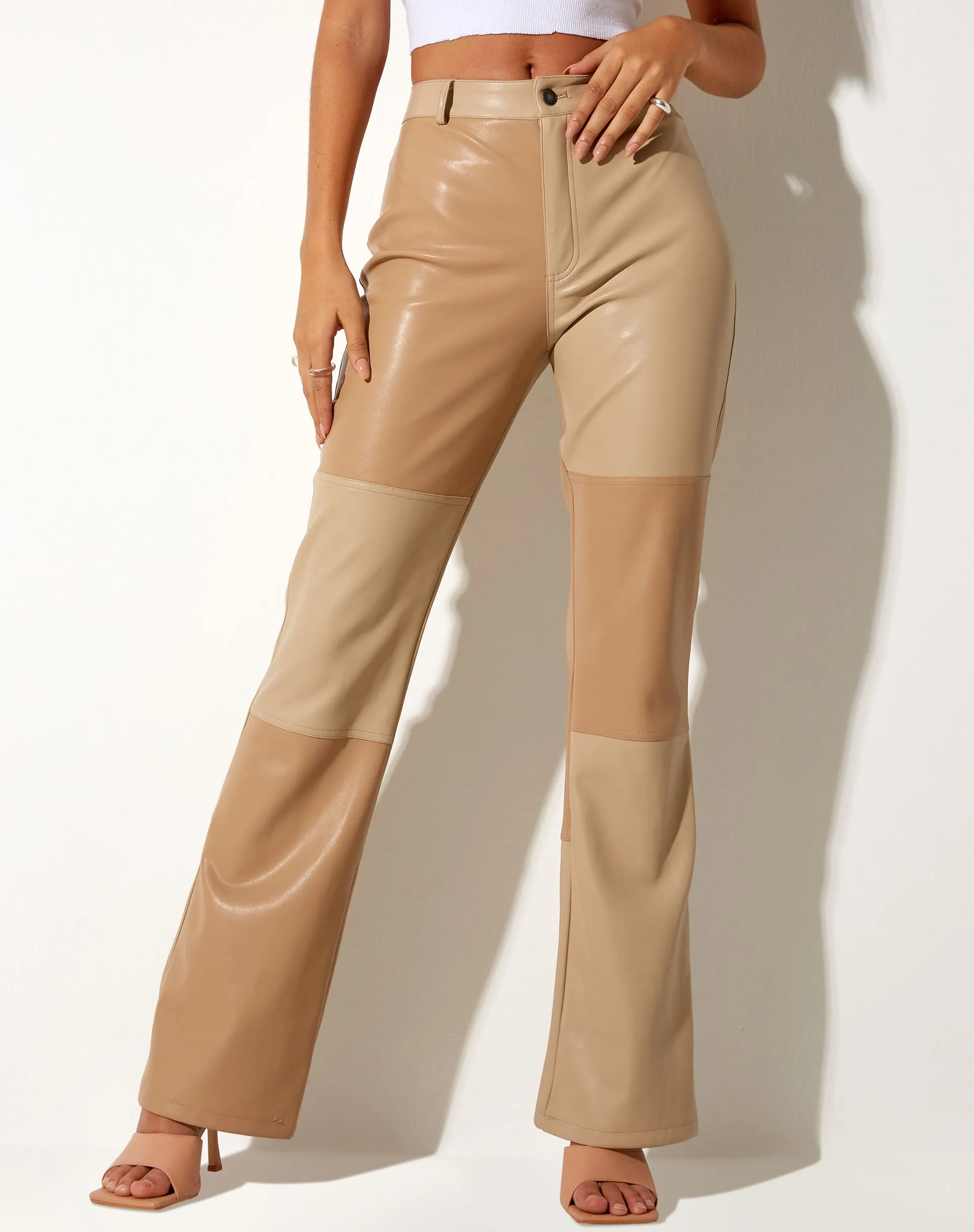 Zabel Flare Trouser in PU Tan Cream